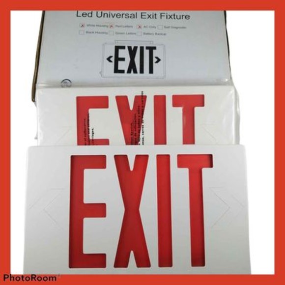 LED Universal Exit Fixture PAC02012RW White Housing Red Letters AC 12" X 7" Sign - Picture 1 of 8
